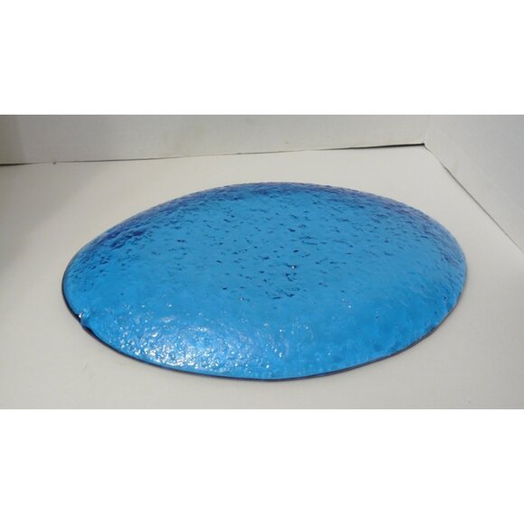 Murano Handmade Textured Blue Glass Oval Serving Platter MCM Vintage - Picture 3 of 3